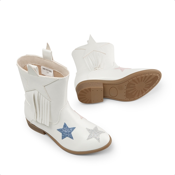 Kids Star Tassel Cowgirl Boots - WHITE - 4